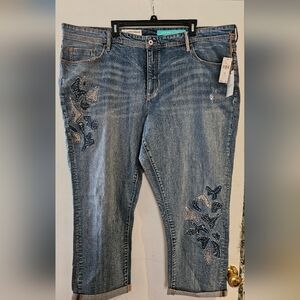 Pilcro Blue Straight Leg Jeans with Embroidery